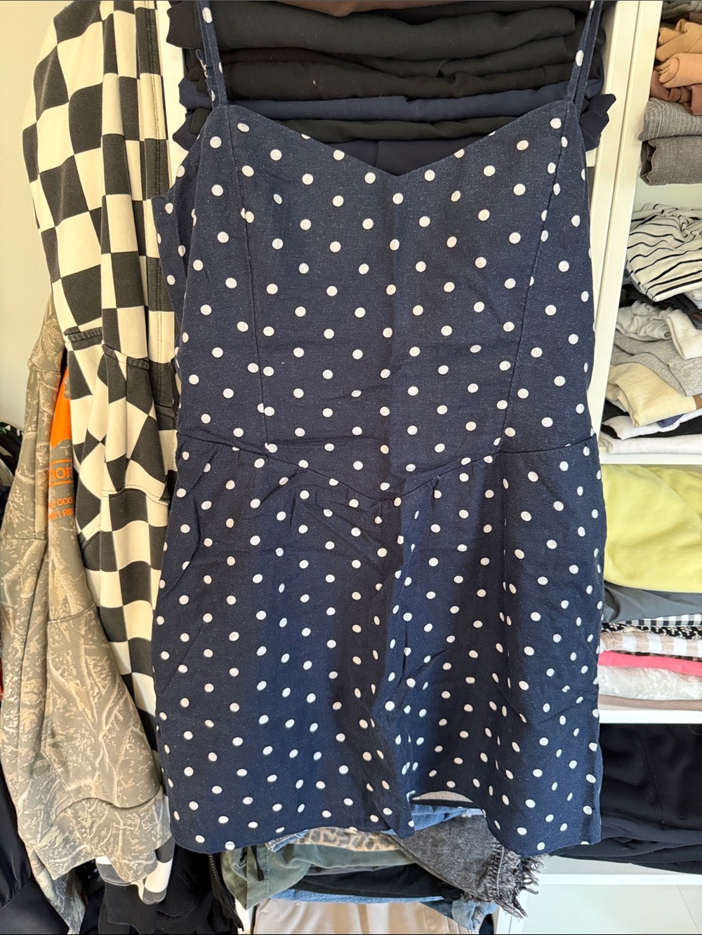 NWT Hollister Navy Blue Polka Dot Spaghetti Strap Mini Dress with Shorts